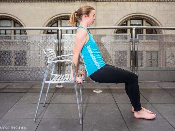 Exercise #3: Chair push up. Grab a chair and position yourself as if you