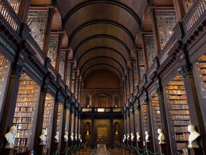 Cobble stones form a path to the Trinity College Old Library, located in the heart of Dublin. It houses the famed "Book of Kells," a 9th century gospel text.