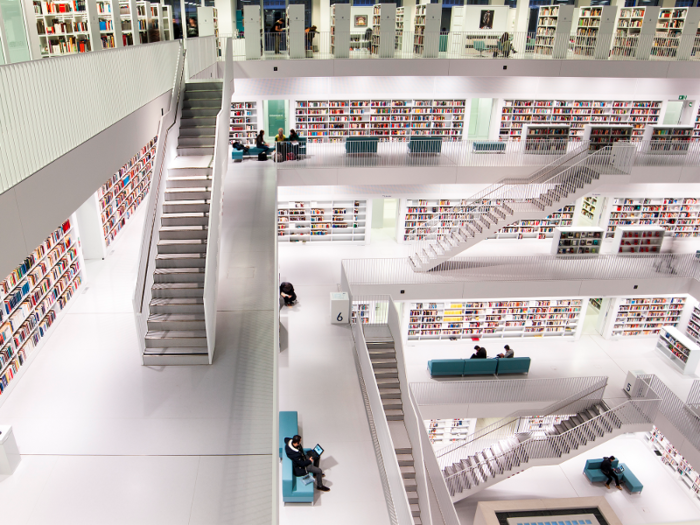 The Stuttgart City Library in Germany sits in a perfect cube, with dizzying staircases cutting across. Its open-concept design imitates the wandering thoughts of visitors.