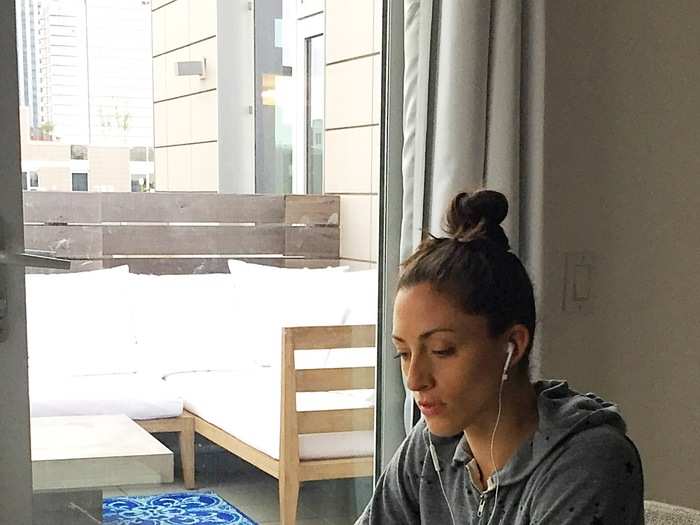 Kara usually spends 2:30 p.m. to 5:30 p.m. each day making calls and playlists, and today was no different. She had a call with Nike about an upcoming training project, emails to catch up on for FlyBarre and music to select for the next day