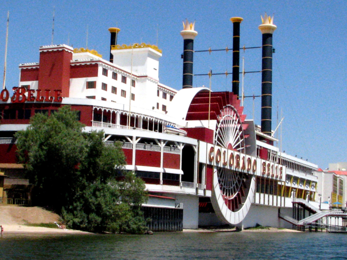 The Colorado Belle Hotel & Casino sits next to the mighty Colorado River in Laughlin, Nevada. It was built to resemble a 19th-century Mississippi paddle wheel riverboat.