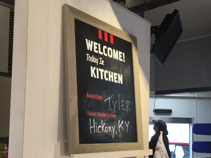 Blackboards tell customers where the chicken comes from and identifies the chef who is cooking the chicken that day, in an attempt to combat negative stereotypes about KFC