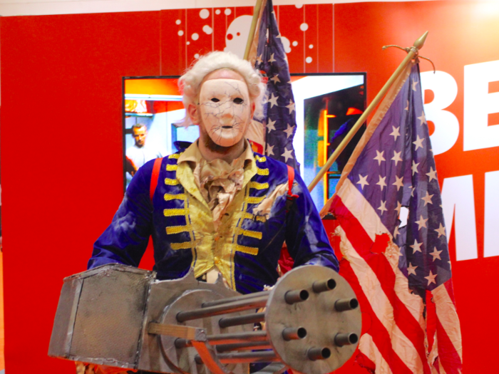 Computer games are a great birth ground for some seriously elaborate costumes. Here someone is dressed as a motorised-patriot — a automation that tries to kill you in the game "Bioshock Infinite."