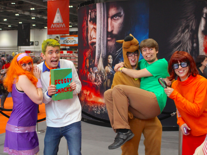 Some people kept it simple from classic cartoons so the whole group of friends could all match. Here, a group dressed as the gang from the 1960s cartoon "Scooby Doo."