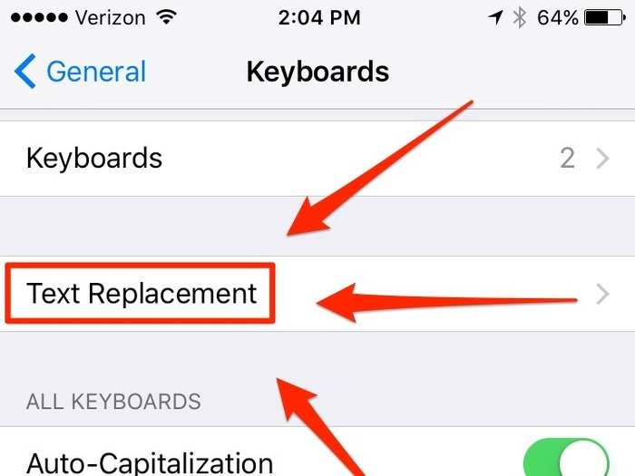 There are a few useful settings here, but the one you want to focus on is "Text Replacement."