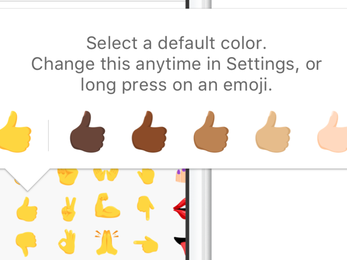 ... or long press on individual emojis and select from the menu of skin tones for exact customization.