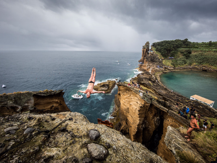 Pictured here is the Snakehead rock formation in Islet Franco do Campo. The formation, which from afar resembles a snake with its head perched up, is one of the trickiest dives out there, since the diver must jump into a small pool of water. "It