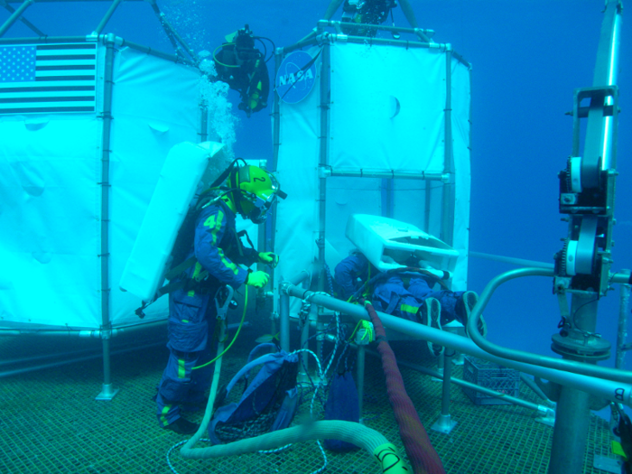 NASA trains for low or zero gravity situations underwater.