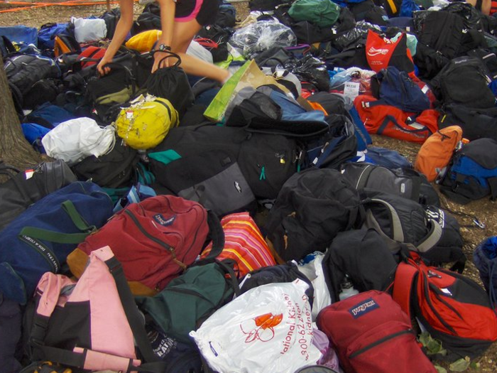 A bunch of test-takers got screwed out of a little cram study session during the two-hour break when hotel staff decided to throw all their backpacks in a massive pile.