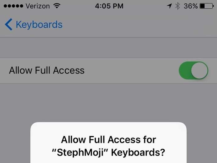 After you allow it, StephMojis will pop up just like normal emojis (as an option when you are typing in any app).