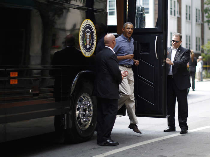 Ground Force One comes with a fire-suppression system, oxygen tanks to provide breathable air in the case of a chemical attack, and an extra supply of the president