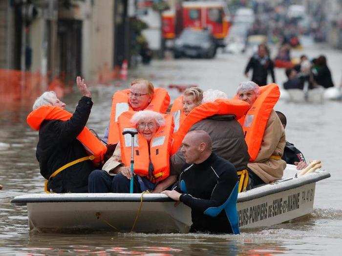 Firefighters evacuated residents in Nemours, France, on June 1.