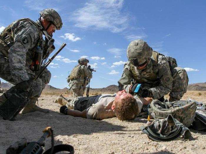 As with any good military exercise, casualties and injuries are simulated to help train field medics.