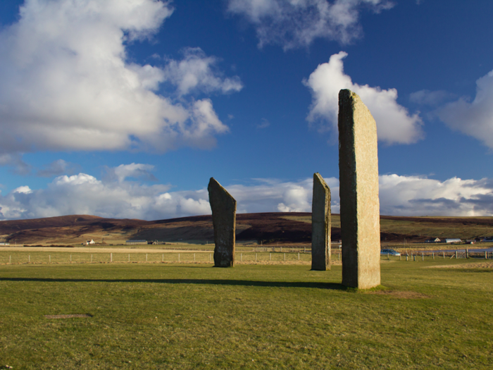 The Standing Stones of Stenness is the oldest set of stones found on the Orkney Islands. The impressively straight stones, which were once a part of a much larger circle, stand at a maximum of six metres (around 19 feet tall).