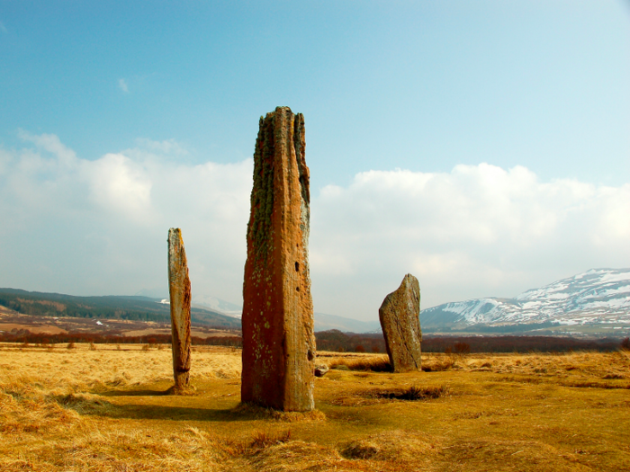 The Machrie Moor Stone Circle, on the Isle of Arran, Scotland, is regarded as one of the "most important prehistoric sites in Scotland." It lies near the remains of an ancient fort.