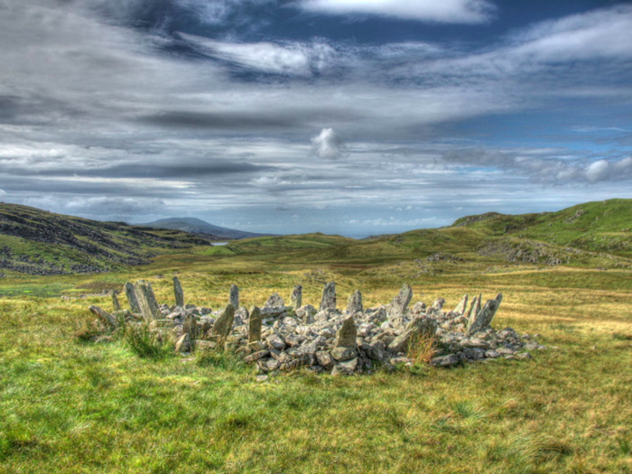 Known as the "Welsh Crown of Thorns," Bryn Cader Faner is an arrangement of thin, sharp towers of slate near the village of Talsarnau in north Wales. It is thought to be around 4,000 years old and believed to have marked a burial site.