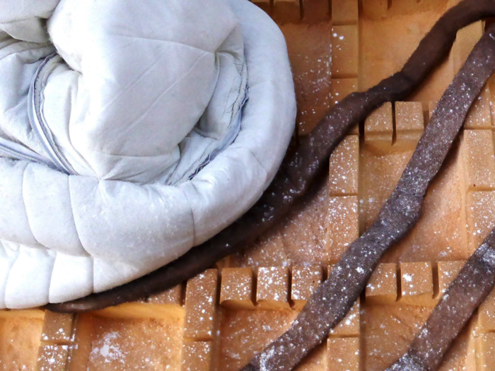 This is a closeup of a waffle — note the powdered sugar detail.