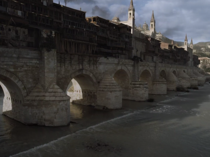 After added visual effects, the bridge was transformed into the street markets of Volantis for season five.