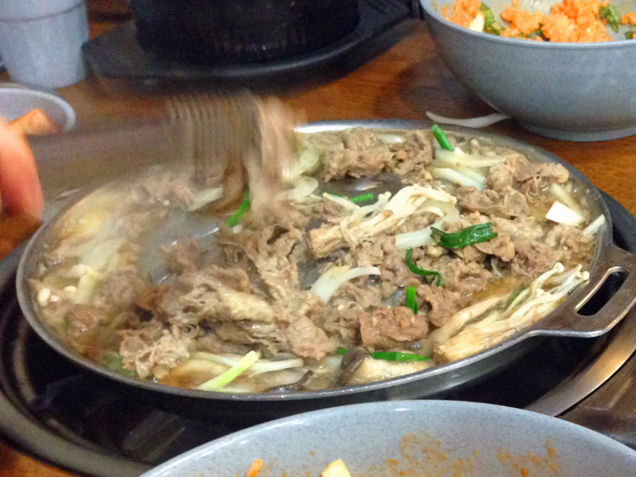 Bulgogi is thinly sliced sirloin marinated in soy sauce.