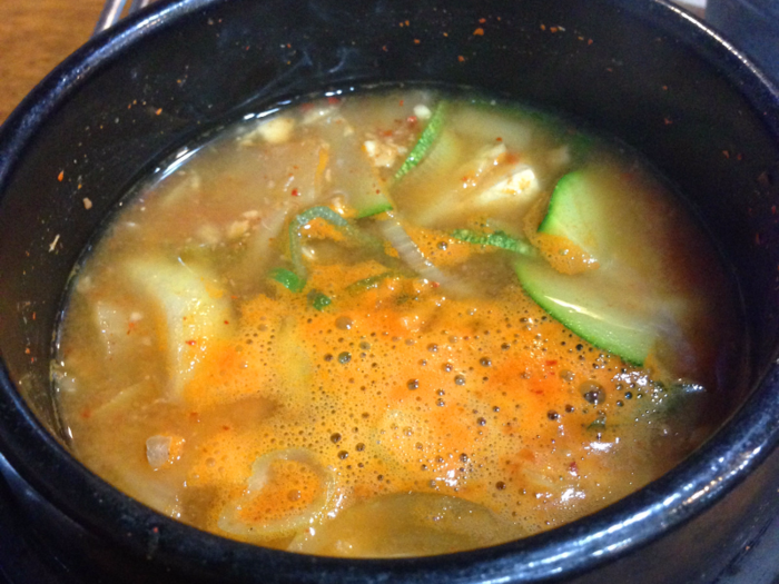 Doenjang is fermented soybean paste stew with tofu.