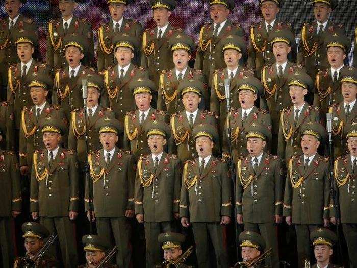 They have been supported by the State Merited Chorus, a male military singing group.