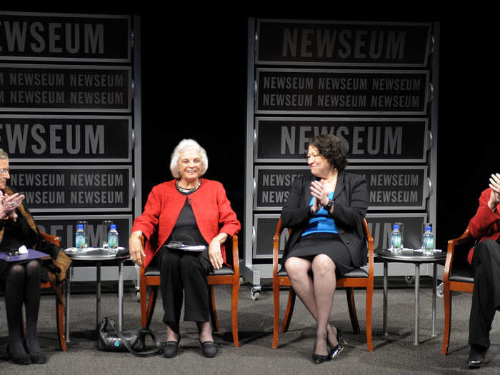 23. The three female US Supreme Court Justices Ruth Bader Ginsburg (L), Sonia Sotomayor (2nd R) and Elena Kagan (R) (seen here with Sandra Day O