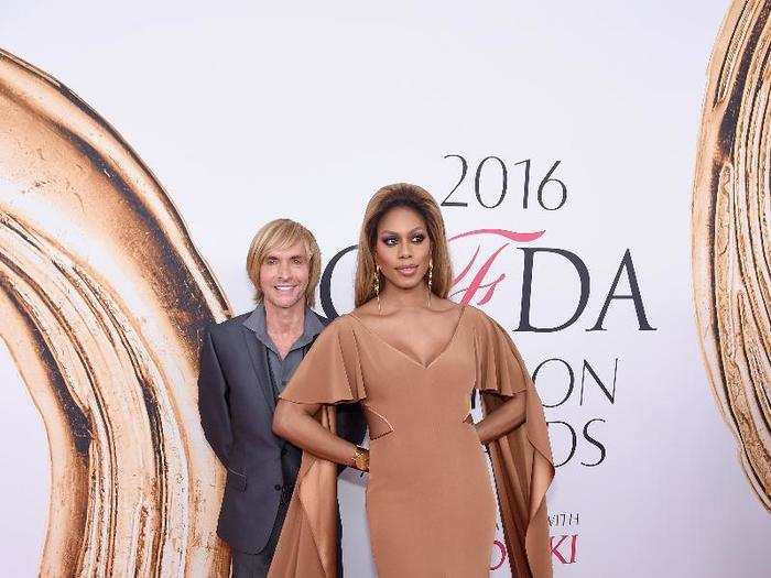 "Orange is the New Black" actress Laverne Cox attended with designer Marc Bouwer, wearing his design.