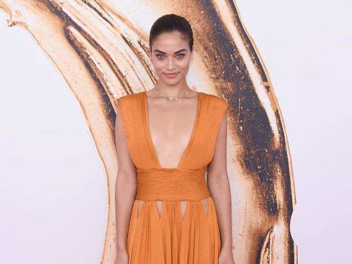 Model Shanina Shaik in a pleated Givenchy gown.