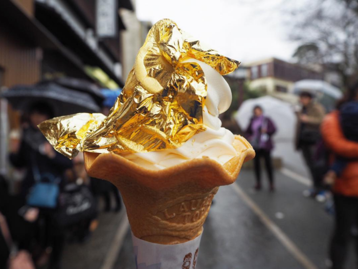 Kanazawa is the gold leaf capital of Japan. Hakuichi, a local ice cream shop, maintains the city