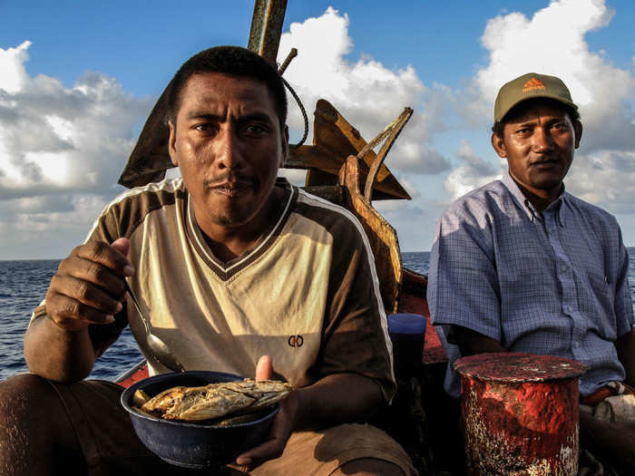 Each lobster boat has its own chaplain who leads prayers and song first thing in the morning just before breakfast. He also serves as a shoulder for the divers to lean on.