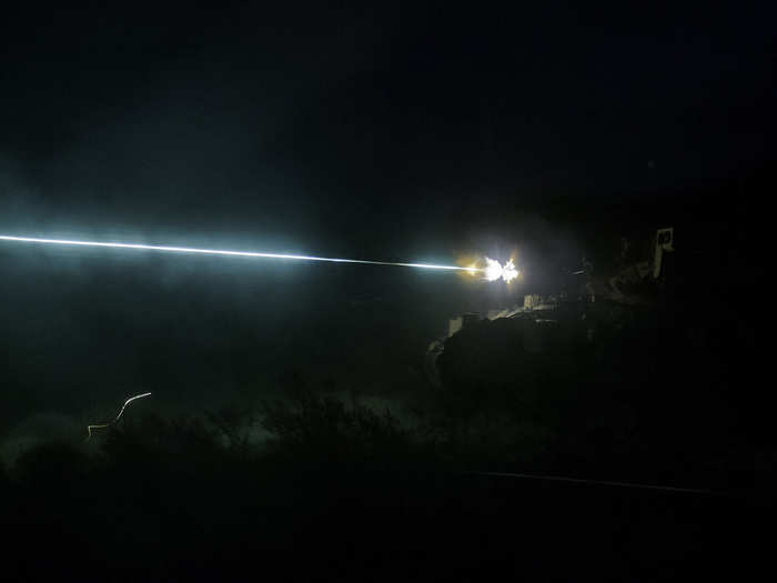 A M3A3 Bradley from the 1st US Cavalry Regiment practices night-firing.