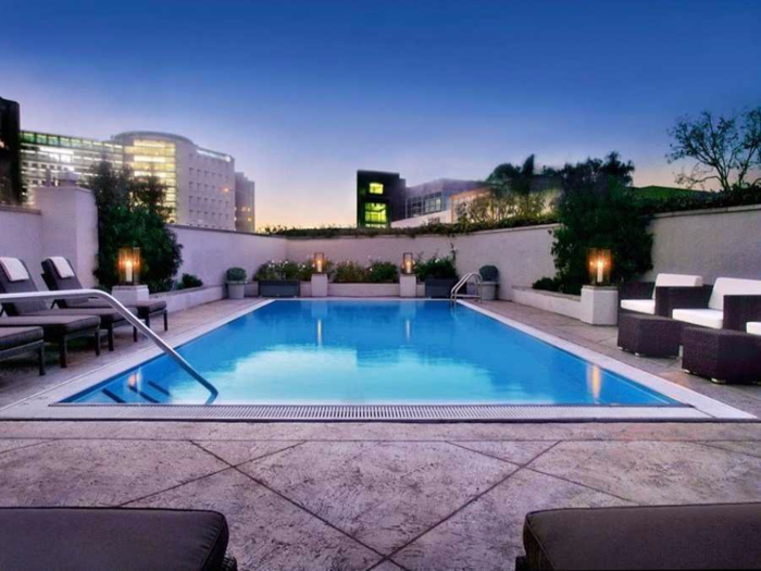 FANTASY: Taking a nighttime dip at the Los Angeles Sofitel.