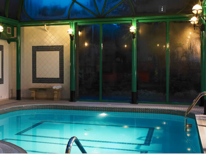 FANTASY: Engaging in a romantic nighttime swim in the indoor pool at the Norfolk Royale in Dorset, England.