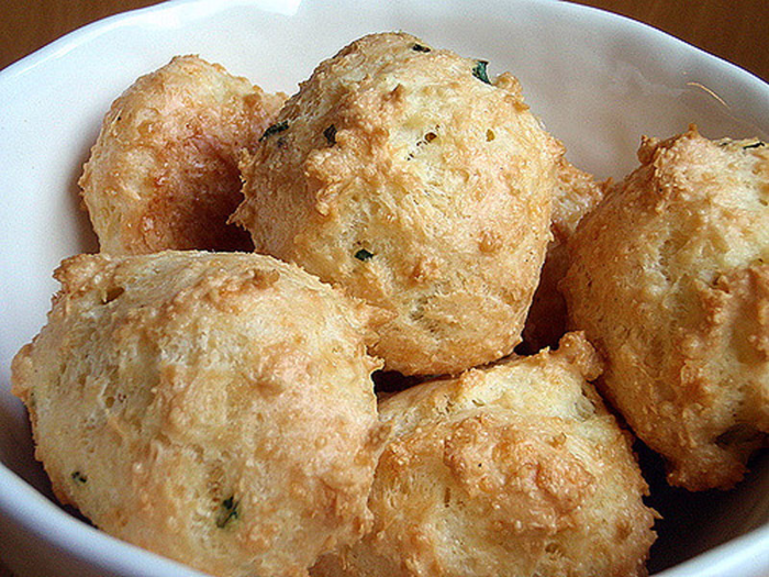 6. Gougere — "A puff of choux pastry flavored with cheese (usually Gruyère), often stuffed with a savory filling."