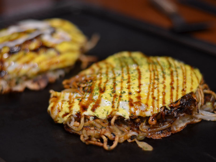 1. Okonomiyaki — "Japanese savory pancake containing a variety of ingredients."