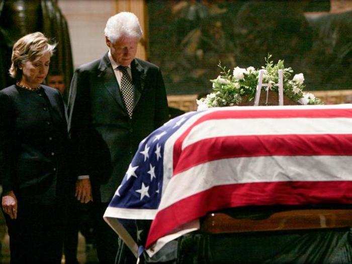 Hillary and Bill pay their respects to the late former President Gerald Ford in 2007.