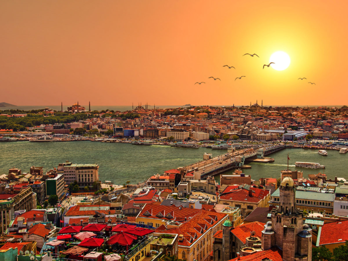 19. Istanbul straddles Europe and Asia across the Bosphorus Strait. Home to famous attractions like the Blue Mosque and the Hagia Sophia, it