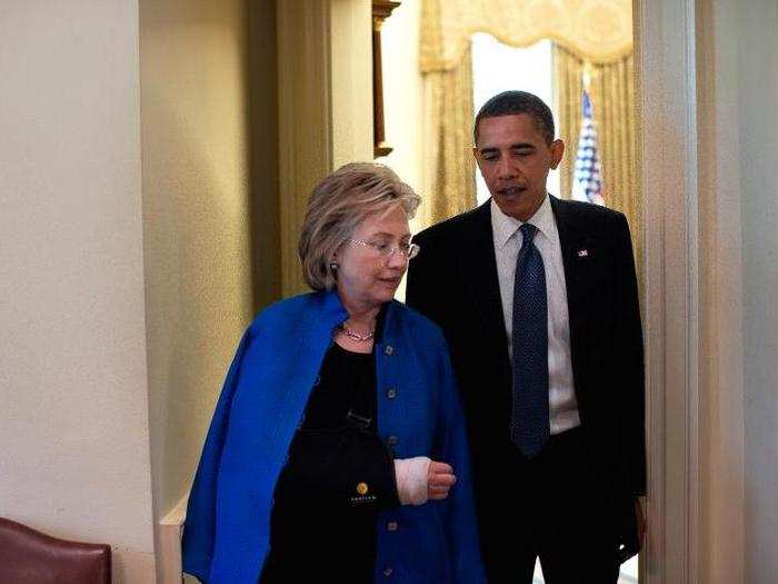 President Barack Obama and Secretary of State Hillary Clinton leave the Oval Office after a meeting on June 22, 2009.