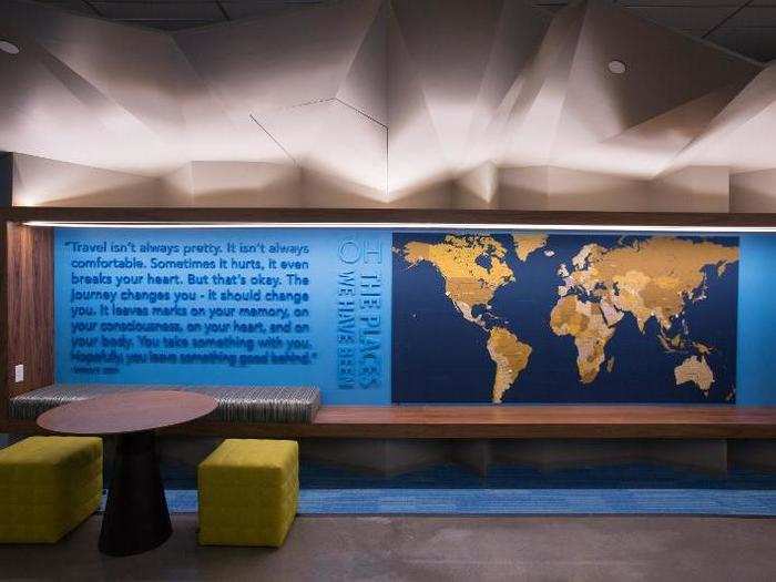 Here is a map inviting employees to share where they have traveled, where they were born, and so on.