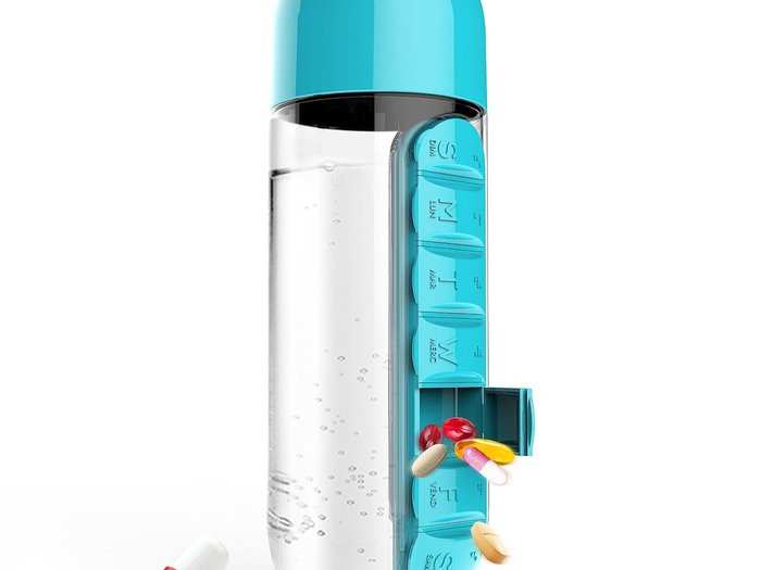 Stay hydrated and remember your medication every day with this pill box/water bottle.