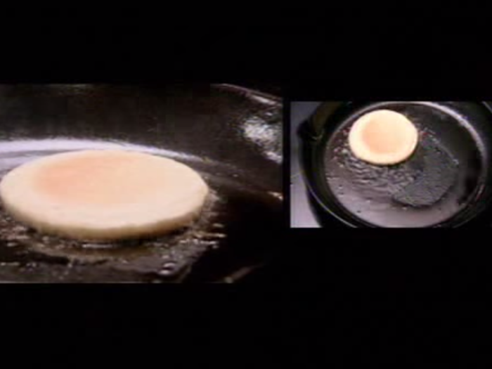 He toasts the bun for 20 or 30 seconds in the pan where the burger was cooked to give it a meaty flavor.