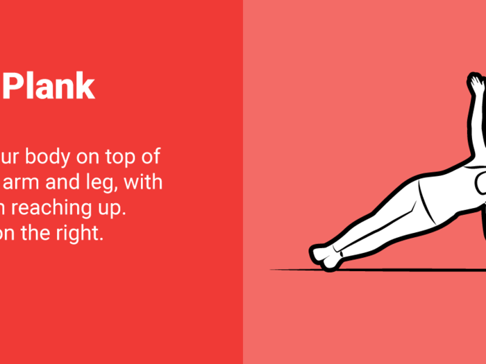 Exercise #2: Side planks. In addition to feeling this along your obliques, both arms should feel activated when holding the pose.
