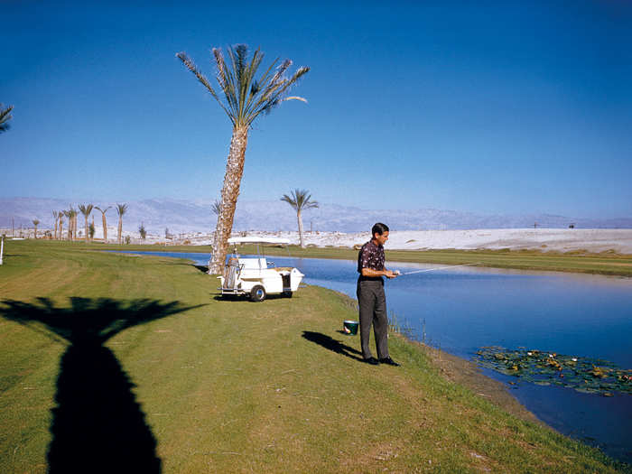 Today, there are 124 irrigated golf courses in the area. In the intro of "Robert Doisneau: Palm Springs 1960" Jean-Paul Dubois writes: "Doisneau confided in several letters his discomposure in discovering such a desert studded with 19 golf courses drilled into the heart of this oven."