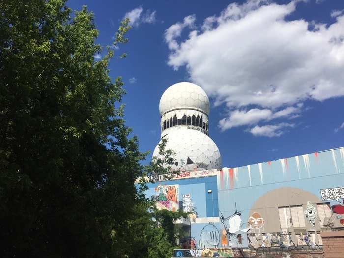 After walking through the trees, we eventually got a glimpse of the "radomes," which were built in the 60s. A radome is a structural, weatherproof enclosure that protects a microwave antenna, like a radar.