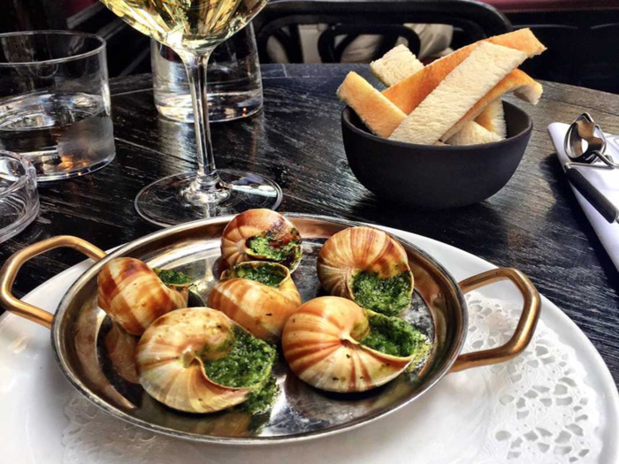 Escargot (snails) is a delicacy that