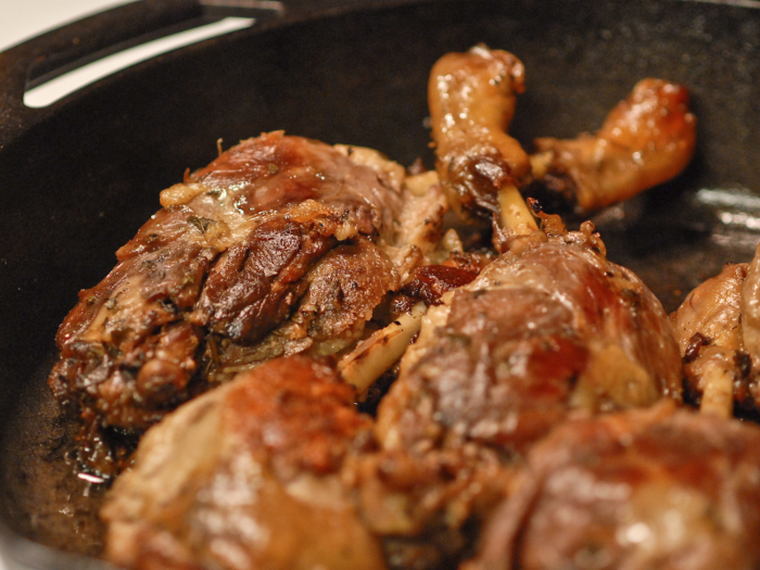 Duck is a meat often featured in French cuisine. Duck confit — duck legs cooked in their own fat — comes from Gascogne, a region in the south of France.