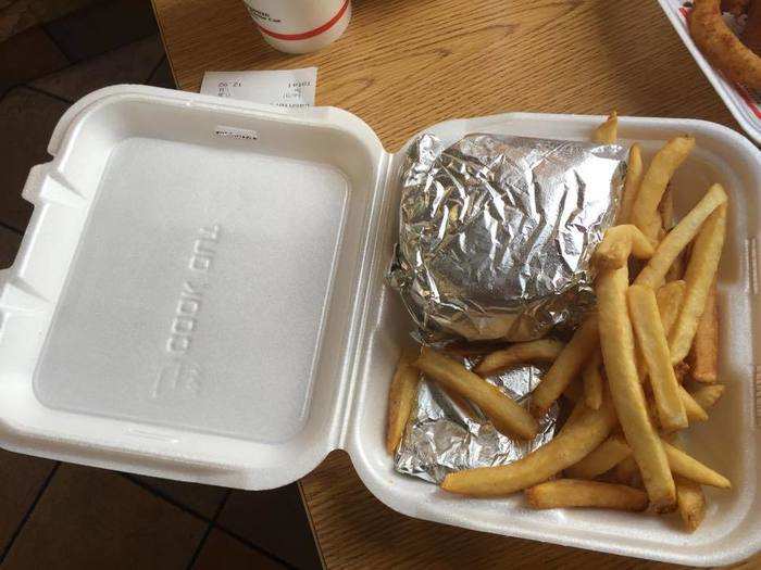 For my first tray, I got a double burger, fries, and a quesadilla.