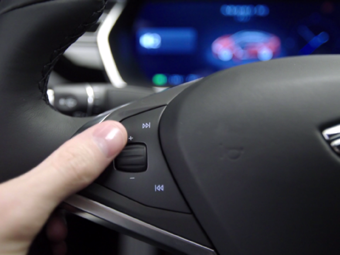 15. Buttons on the left side of the steering wheel can skip, play, pause, and change the volume of your music or media.