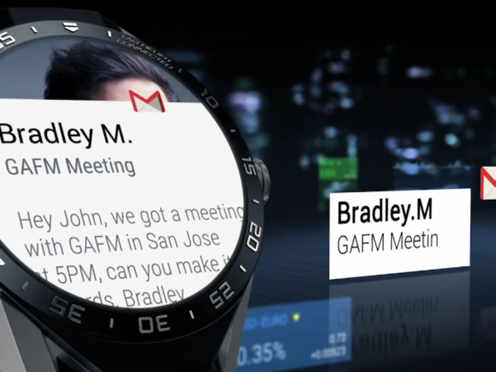 This is how Gmail looks on the Tag Heuer Connected Watch. Like the Moto 360, you