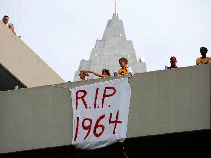 A banner reads "R.I.P. 1964." It refers to the last time a Cleveland pro sports team brought home a championship title. The last team to do so was the Cleveland Browns.